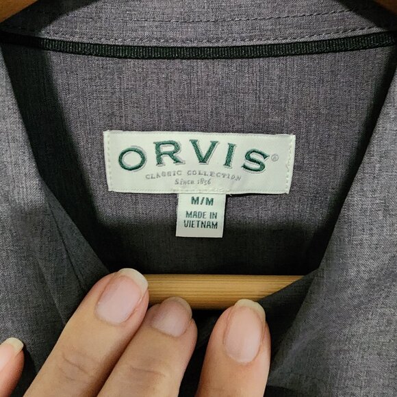 Men's Orvis Button Up Shirt Short Sleeve Size Medium Gray Color Front Pockets - Picture 3 of 4